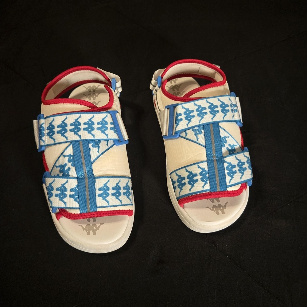 Kappa Sandals Womens Size 8 Mens 6 White Blue Strappy Hook & Loop Casual Summer - Picture 2 of 10